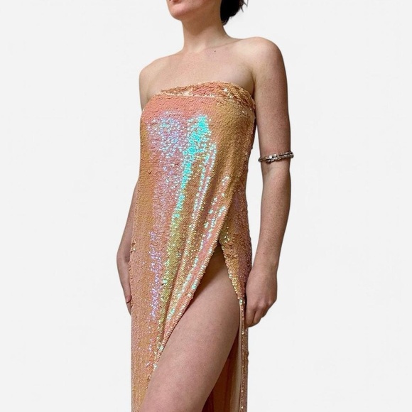 ISOLDA Brazil orange pink sequin strapless maxi dress - Picture 2 of 9